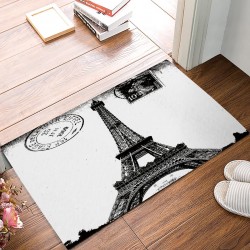 Frech Paris Eiffel Tower City of Love Black White Non-Slip Machine Washable Bathroom Kitchen Decor Rug Mat Welcome Doormat 23.6x15.7inch