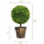 Goplus 22 Tall Artificial Boxwood Topiary Ball Tree 2 Pack Faux Round Shrubs Bushes Decoration Fake Potted Plants for Front Porch Indoor Outdoor Home Decor