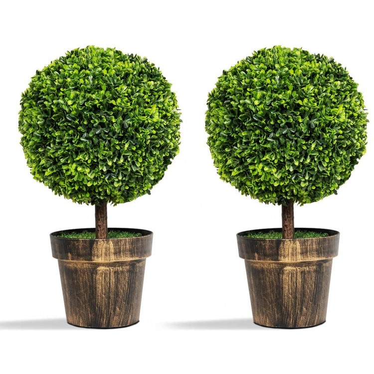 Goplus 22 Tall Artificial Boxwood Topiary Ball Tree 2 Pack Faux Round Shrubs Bushes Decoration Fake Potted Plants for Front Porch Indoor Outdoor Home Decor