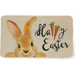 Happy Easter Bunny Elegant Decorative Door mat Home Spring Seasonal Kitchen Rug Nonslip Washable Bathroom Floor Mat Switch Mat for Indoor Outdoor 17 x 29 Inch Doormat