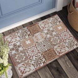Indoor Doormat Non Slip Door Mat for Small Front Machine Washable Carpet 2’x3’ 2'×3' Beige+Orange