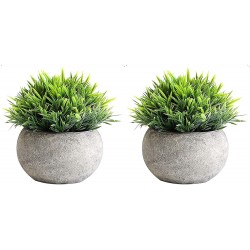 ivolks 2Pcs Artificial Mini Potted Plants Plastic Faux Topiary Shrubs Fake for Bathroom Home Office Decor