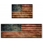 Libaoge Kitchen Rugs and Mats Set of 2 Retro American Flag Doormat with Non Skid Rubber Backing Floor Mat Accent Area Runner Indoor Entrance Carpet 15.7x23.6+15.7x47.2