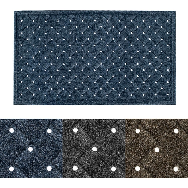 MATALL No Water Holds Outdoor Mat Non-Slip Front Back Washable Doormat Low-Profile Heavy Duty Welcome Entrance Way Rug 29.5x17 Navy Blue