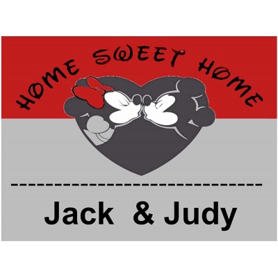 Mickey Minnie Mouse Kissing Customize Doormat Personalize Love Gifts Home Sweet Home Wedding Gifts for The Couple Decor Custom Message Door Trap Dirt Mat Rug 18X24 Red Top Grey Bottom