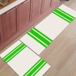 Non-Slip Kitchen Rugs Set of 2 Green Lucky Geometry Stripe Border Water-Absorbing Runner Carpet Area Mat for Bedroom Bathroom Indoor Use Rubber Backing Accent Throw Low Pile Washable