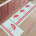 Non-Slip Kitchen Rugs Set of 2 Green Stripe Pink Polka Dot,Water-Absorbing Runner Carpet Area Mat for Bedroom Bathroom Indoor Use Rubber Backing Accent Throw Low Pile,Romantic Umbrella Valentine