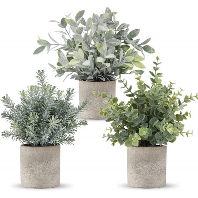 ROMAY 3 Pack Mini Potted Artificial Plants Fake Eucalyptus Greenery in Pots for Home Office Desk Decor