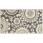 Rubber Backed Mat 18 x 32 Floral Swirl Medallion Grey & Ivory Doormat Accent Non-Slip Rug Rana Collection Kitchen Dining Living Hallway Bathroom Pet Entry Rugs RAN2033-12