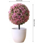 Somubi Artificial Plants Potted Artificial Mini Boxwood Topiary Tree Ball Shaped Tree Fake Fresh Green Grass Flower in White Plastic Pot for Home Office Tabletop Decor Centerpiece Purple