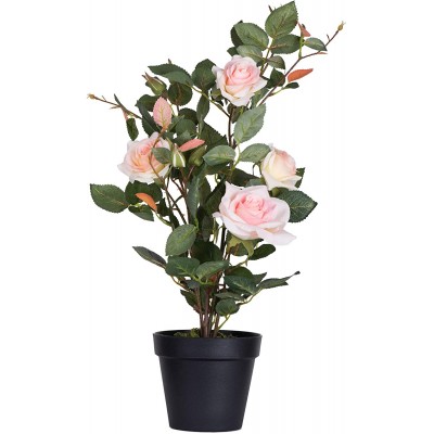 Vickerman Everyday 21" Indoor Artificial Pink Rose Plant Lifelife Home Or Office Decor Faux Potted Bush Maintenance Free