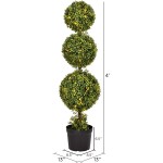 Vickerman Everyday 4 Foot Tall Artificial Pre-Lit LED Boxwood Topiary Triple Ball Tree UV Resistant Indoor Outdoor Potted Natural Green Home Patio Faux Decor