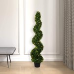 Vickerman Pre-Lit LED Artificial Boxwood Topiary Spiral Tree 4 Foot Tall Potted Natural Green Boxwood UV Resistant Indoor Outdoor Home Patio Decor