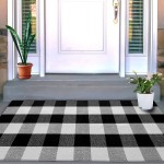 VUDECO Buffalo Plaid Rug 23.5 x 52” Black and White Kitchen Rug Check Front Door Mat for Home Decor Indoor & Outdoor Laundry Bathroom Sitting Room Porch Farmhouse Entryway Layering Mats Checkered