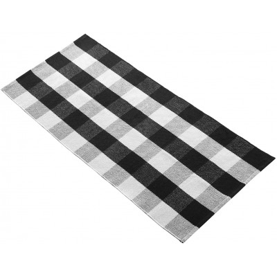VUDECO Buffalo Plaid Rug 23.5" x 52” Black and White Kitchen Rug Check Front Door Mat for Home Decor Indoor & Outdoor Laundry Bathroom Sitting Room Porch Farmhouse Entryway Layering Mats Checkered